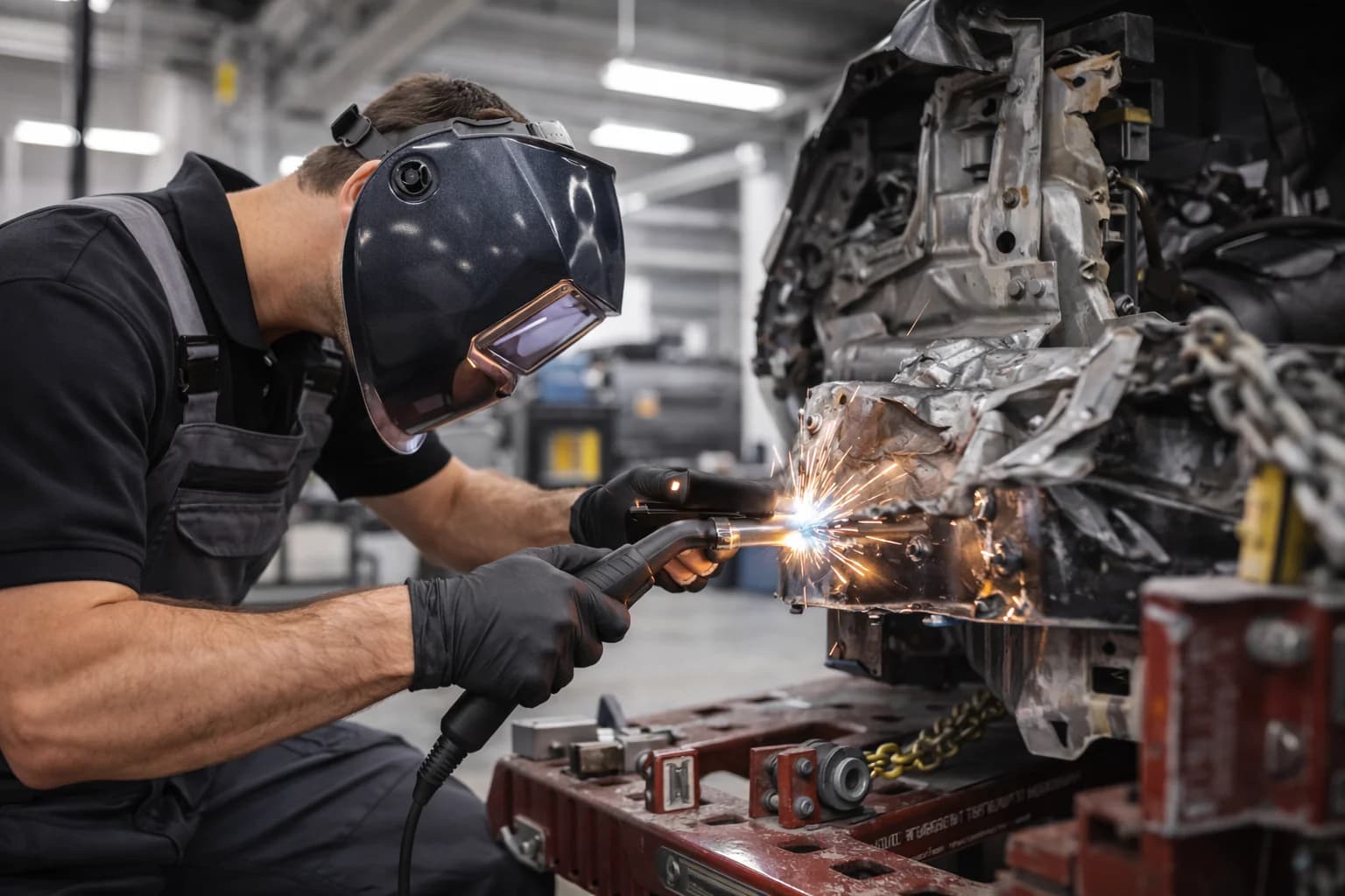 Certified technician performing expert auto body repair